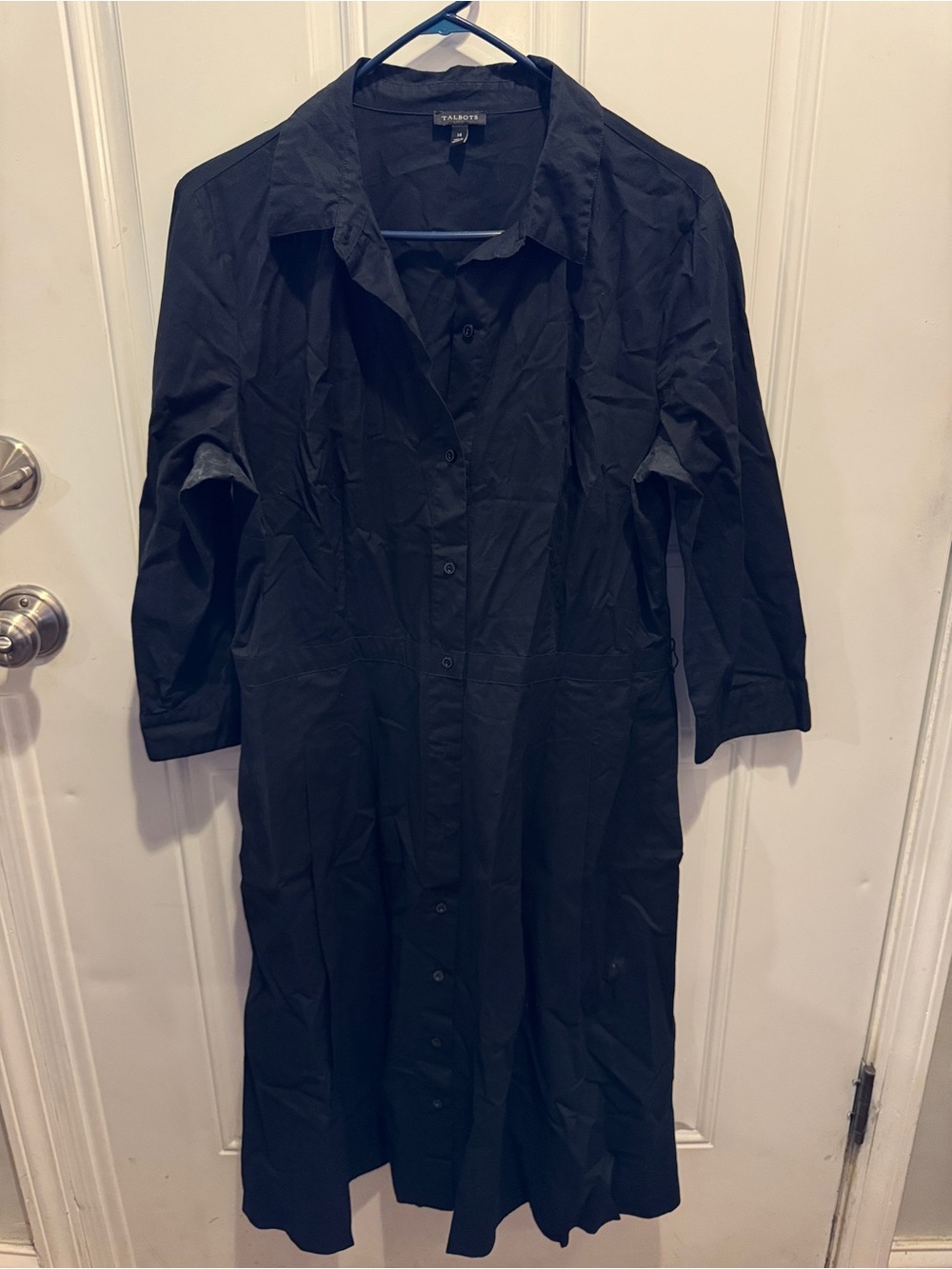 Talbots Cotton Maxi Button Up Long Sleeve Shirtdress 3/4 Sleeves Black Size 14